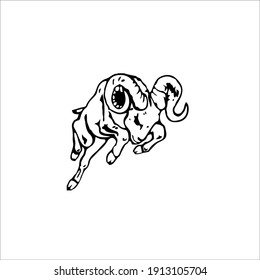 Angry Ram Symbol Logo. Tattoo Design. Vector Illustration.