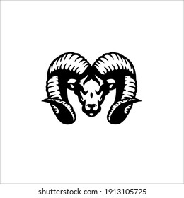 Angry Ram Symbol Logo. Tattoo Design. Vector Illustration.