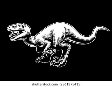 Angry Raptor Illustration in Black Background Vintage Style