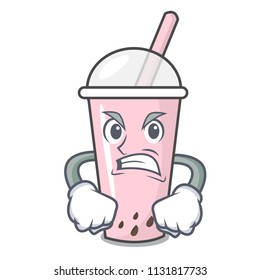 Angry raspberry bubble tea character cartoon