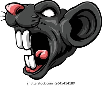 Angry Rat Head with Black fur and Big tooth, Open his Mouth, Blank eyes.