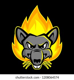 Angry Rat On Fire Mascot Logo