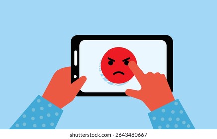 Angry reaction emoji in smartphone illustration