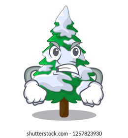 Angry realistic fir tree in snow mascot