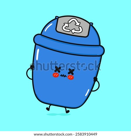 Angry Recycling Bin. Sad and Distressed Trash Can Character