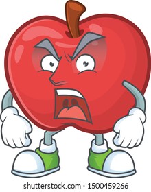 Angry red apple funny character for vegetarian cartoon