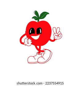 Angry red apple, illustration mascot vector on white background