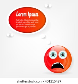 Angry red ball, balloon with face, isolated on white background, place for your text, empty quote bubble