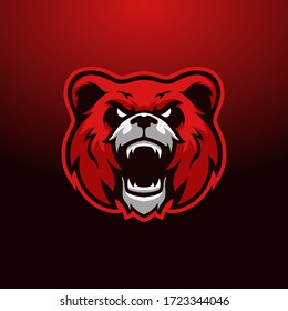 Angry red bear illustration for mascot esport gaming logo