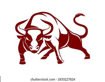 Angry red bull icon on white background.