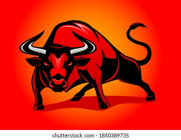 Angry red bull icon on a red background.