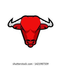Angry Red Bull or Taurus Head Logo Mascot. Isolated on white. Bufallo with horn suitable for sport logo. Vector Illustration
