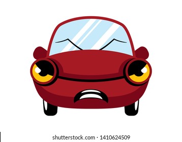 Angry red car cartoon character. Angry car vector. Annoyed Car isolated on a white background