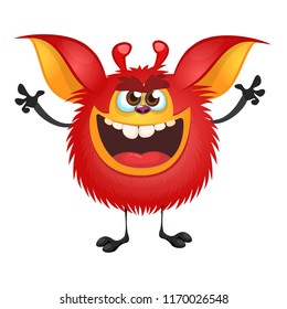 Angry red cartoon monster waving hands