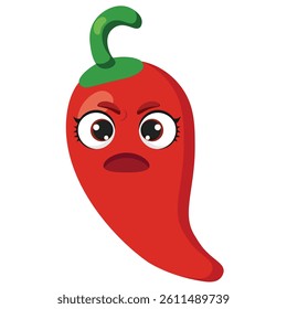 Angry red chili pepper with expressive eyes and bold look Ideal for food-related designs, kids books, nutrition apps and culinary branding