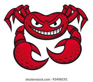 Angry red crab in cartoon style isolated on white background for mascot design, such a logo