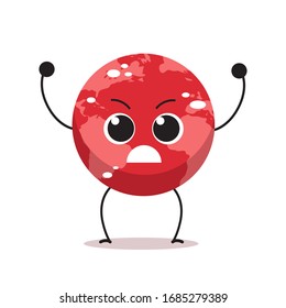 angry red earth character cartoon mascot globe personage say no plastic climate change global warming save planet concept isolated vector illustration