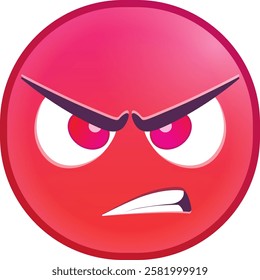 Angry red emoji face with furrowed brows and intense expression.