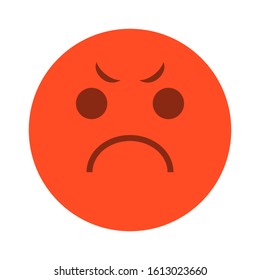 Angry red emoji icon vector isolated. Bad mood, emotion expression in the internet chat. Symbol of unhappy face.