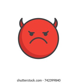 Angry red face emoticon with horns filled outline icon, line vector sign, linear colorful pictogram isolated on white. Emoji smiley symbol, logo illustration. Pixel perfect vector graphics