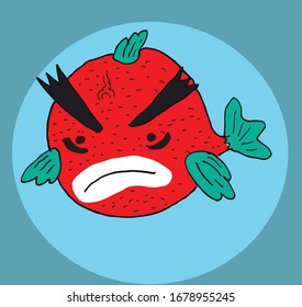 angry red fish. vector cartoon.