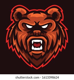 Angry Red grizzly Bears Logo Template for e sport and sport mascot  isolated on dark background