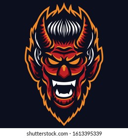 Angry Red Head Devil Logo Template for e sport and sport mascot  isolated on dark background