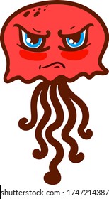 Angry red jellyfish , illustration, vector on white background