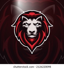 Angry Red Lion for esport and sport mascot logo isolated on dark Red Background