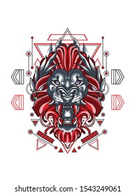 Angry Red Lion with Sacred Geometry for shirt poster tattoo logo and mascot