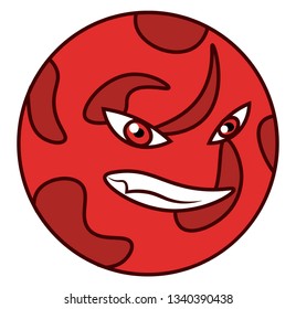 Angry red mars planet's face with surfaced body vector color drawing or illustration 