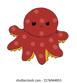 Angry red mr octopus character in illustrator