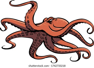 angry red octopus with eight tentacles