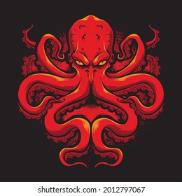 angry red octopus vector logo