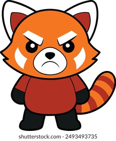 Angry Red Panda standing, cartoon Illustration.