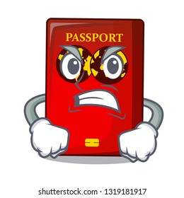 Angry red passport on the mascot table