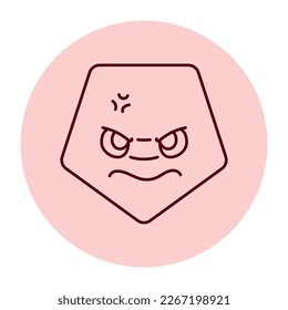 Angry red pentagonal character color line icon. Mascot of emotions. Pictogram for web page, mobile app, promo.