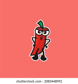 Angry red pepper; hot angry chili vector
