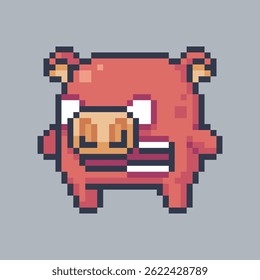 angry red pig monster in pixel art style with isolated background