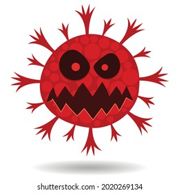 Angry red virus face cartoon image, germs illustration on white background.