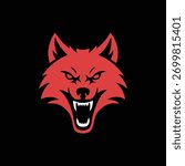 Angry Red Wolf Head Mascot Logo with Snarling Fangs