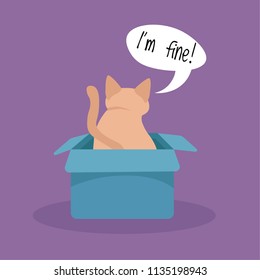 Angry, resentful, cute cat in the box, pet, I'm fine. Illustration, card