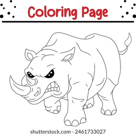 Página de libro para colorear de animales de rinoceronte enojado para niños