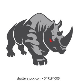 Angry rhino on the white background.