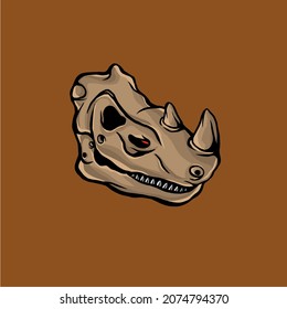 the angry rhino skull animal dead in brown background 