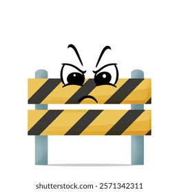 angry roadblock mascot vector illustrations. fun and playful concept. job, tools, building, workers, safety, city, construction equipment, renovation and restoration themes