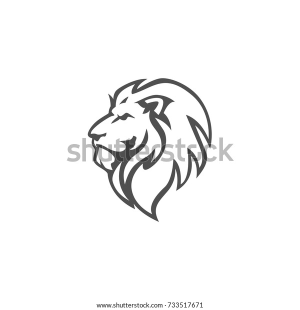 怒った 吠える獅子の頭 白黒 ベクター画像ロゴデザイン イラスト テンプレート のベクター画像素材 ロイヤリティフリー