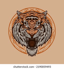 angry roar tiger head design illustration