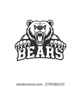 Logotipo de mascota de cabeza de oso rugiente enojado con garras afiladas y texto "OSOS" para equipo deportivo o marca de gimnasio