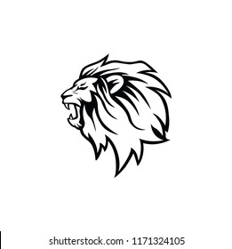 Angry Roaring Black and White Lion Head, Vector Logo Design, Illustration, Template